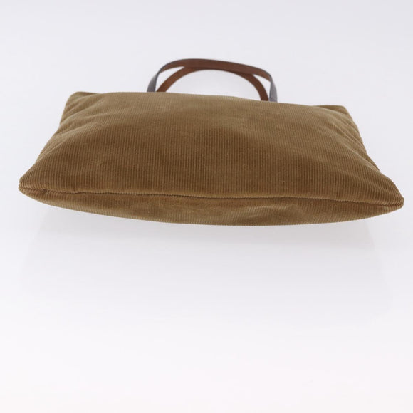 FENDI Tote Bag Corduroy Beige Silver Auth 200936