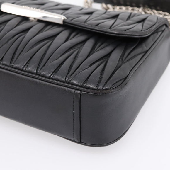 Miu Miu Matelasse Chain Shoulder Bag Leather Black Silver Auth 200939M