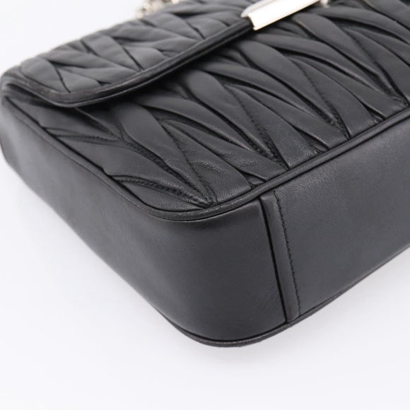 Miu Miu Matelasse Chain Shoulder Bag Leather Black Silver Auth 200939M