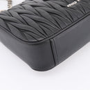 Miu Miu Matelasse Chain Shoulder Bag Leather Black Silver Auth 200939M-17