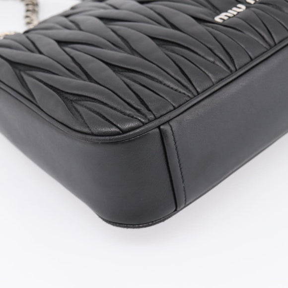 Miu Miu Matelasse Chain Shoulder Bag Leather Black Silver Auth 200939M