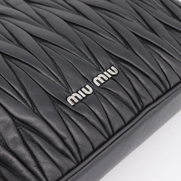 Miu Miu Matelasse Chain Shoulder Bag Leather Black Silver Auth 200939M