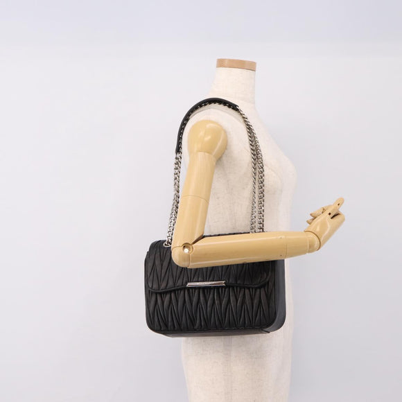 Miu Miu Matelasse Chain Shoulder Bag Leather Black Silver Auth 200939M