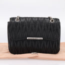 Miu Miu Matelasse Chain Shoulder Bag Leather Black Silver Auth 200939M-12