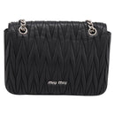 Miu Miu Matelasse Chain Shoulder Bag Leather Black Silver Auth 200939M-2