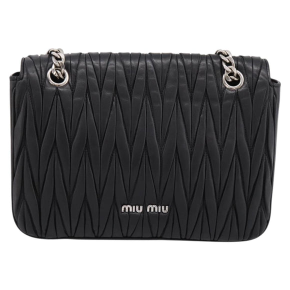Miu Miu Matelasse Chain Shoulder Bag Leather Black Silver Auth 200939M