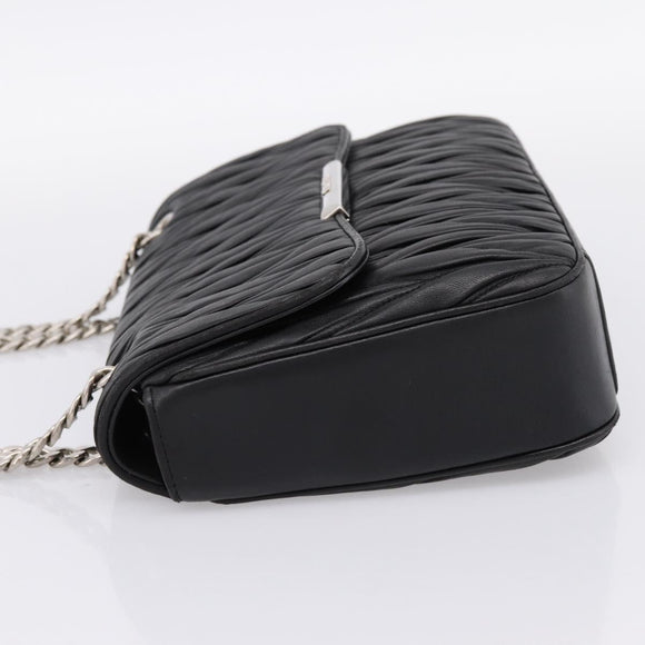 Miu Miu Matelasse Chain Shoulder Bag Leather Black Silver Auth 200939M