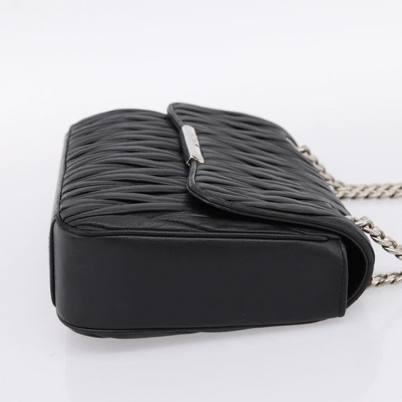 Miu Miu Matelasse Chain Shoulder Bag Leather Black Silver Auth 200939M