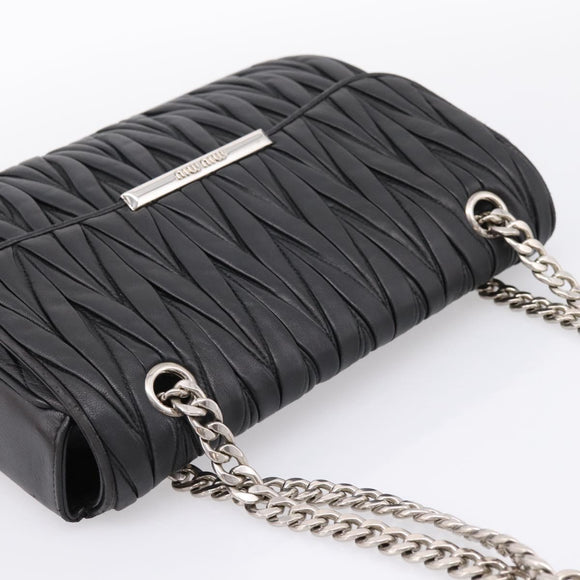 Miu Miu Matelasse Chain Shoulder Bag Leather Black Silver Auth 200939M