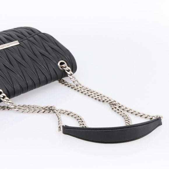 Miu Miu Matelasse Chain Shoulder Bag Leather Black Silver Auth 200939M