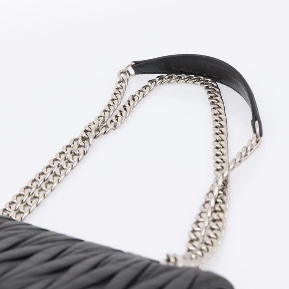 Miu Miu Matelasse Chain Shoulder Bag Leather Black Silver Auth 200939M