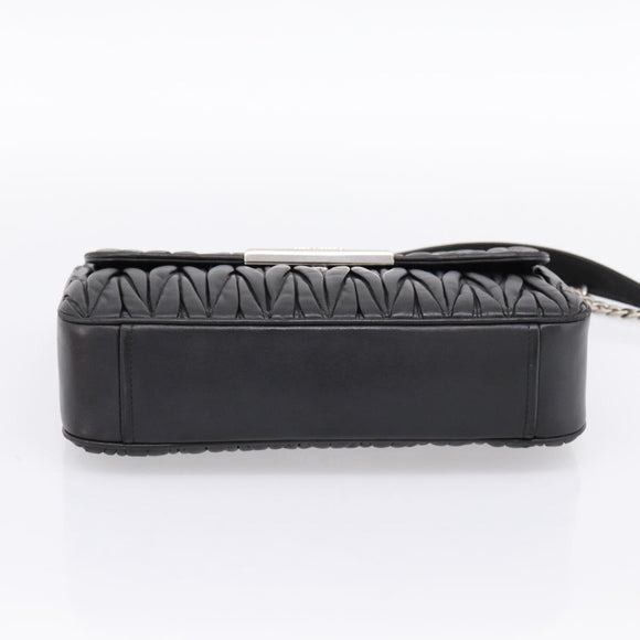 Miu Miu Matelasse Chain Shoulder Bag Leather Black Silver Auth 200939M