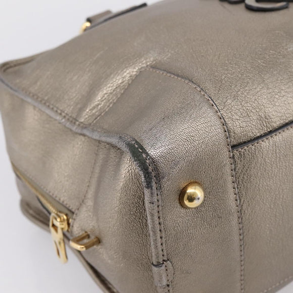 LOEWE Amazona 36 Hand Bag Leather Gold Silver Auth 200941