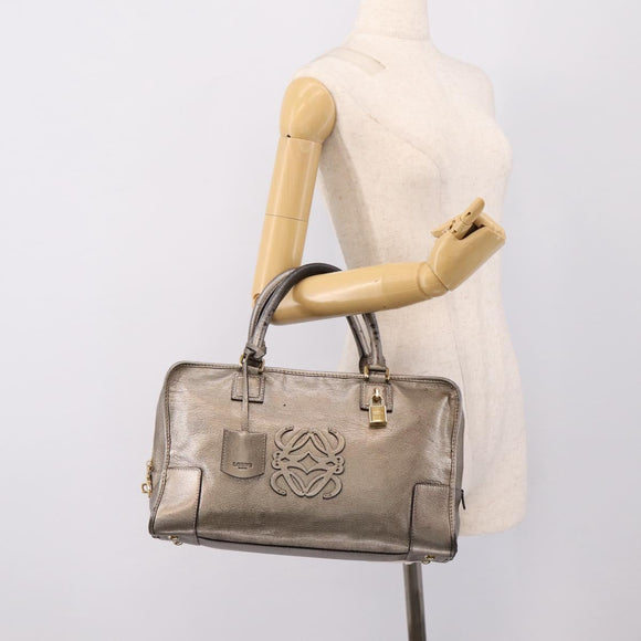 LOEWE Amazona 36 Hand Bag Leather Gold Silver Auth 200941