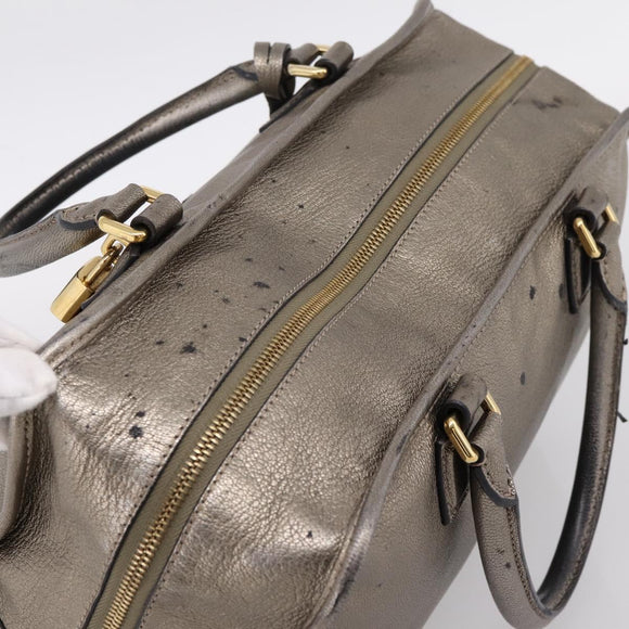 LOEWE Amazona 36 Hand Bag Leather Gold Silver Auth 200941