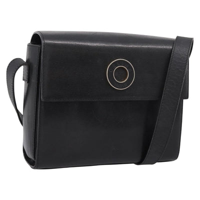 CELINE Circle Shoulder Bag Leather Black Gold Auth 200944