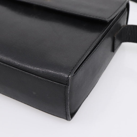 CELINE Circle Shoulder Bag Leather Black Gold Auth 200944