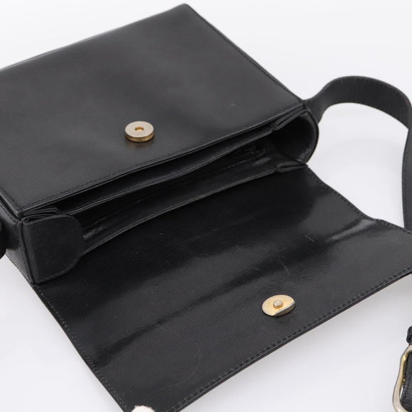 CELINE Circle Shoulder Bag Leather Black Gold Auth 200944