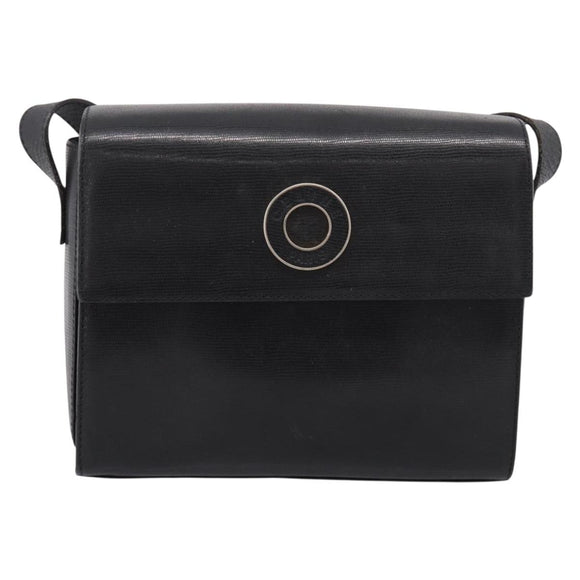 CELINE Circle Shoulder Bag Leather Black Gold Auth 200944