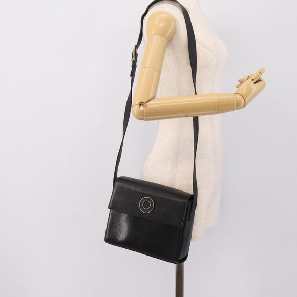 CELINE Circle Shoulder Bag Leather Black Gold Auth 200944
