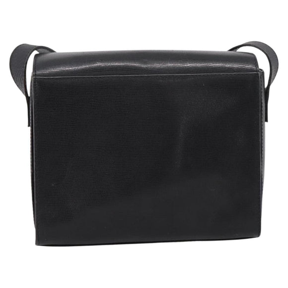 CELINE Circle Shoulder Bag Leather Black Gold Auth 200944