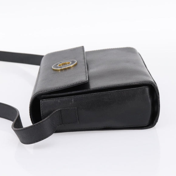 CELINE Circle Shoulder Bag Leather Black Gold Auth 200944