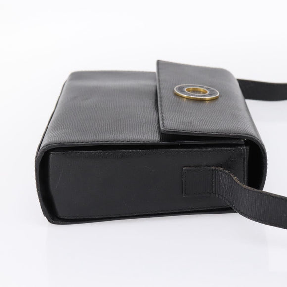 CELINE Circle Shoulder Bag Leather Black Gold Auth 200944