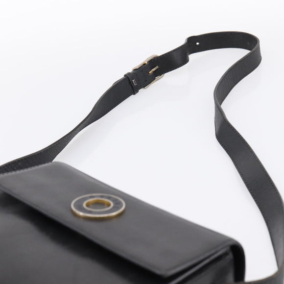 CELINE Circle Shoulder Bag Leather Black Gold Auth 200944