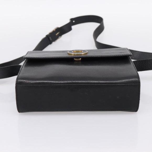 CELINE Circle Shoulder Bag Leather Black Gold Auth 200944