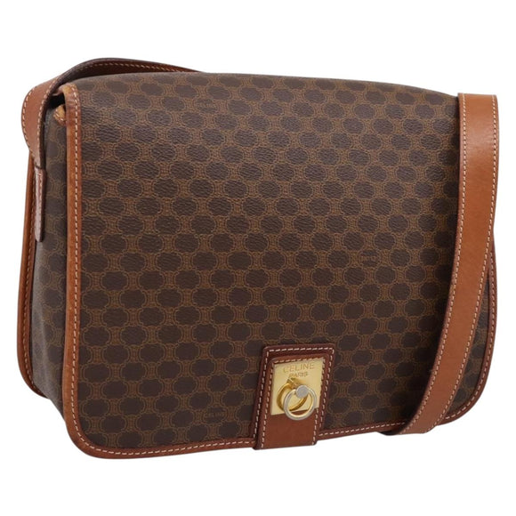 CELINE Macadam Canvas Shoulder Bag PVC Leather Brown Gold Auth 200945