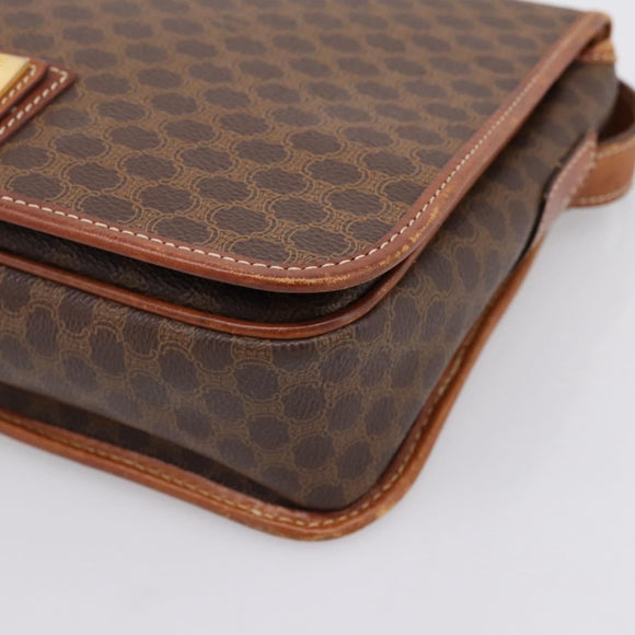 CELINE Macadam Canvas Shoulder Bag PVC Leather Brown Gold Auth 200945