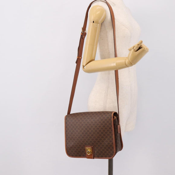CELINE Macadam Canvas Shoulder Bag PVC Leather Brown Gold Auth 200945