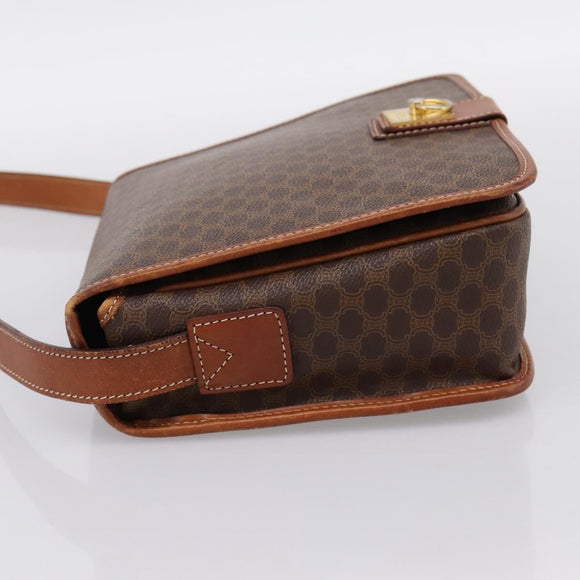 CELINE Macadam Canvas Shoulder Bag PVC Leather Brown Gold Auth 200945