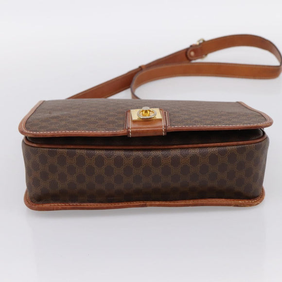 CELINE Macadam Canvas Shoulder Bag PVC Leather Brown Gold Auth 200945