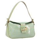 FENDI Zucchino Canvas Mamma Baguette Bag Coated Canvas Gold Green Auth 200946A-1