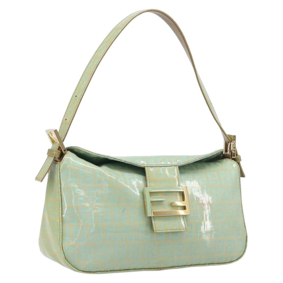 FENDI Zucchino Canvas Mamma Baguette Bag Coated Canvas Gold Green Auth 200946A