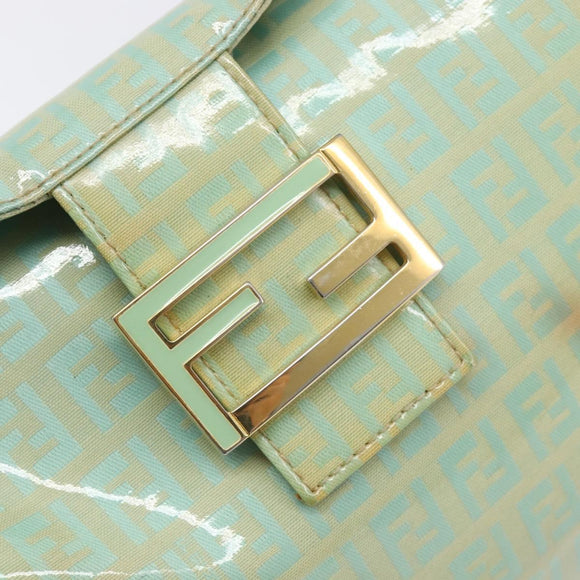 FENDI Zucchino Canvas Mamma Baguette Bag Coated Canvas Gold Green Auth 200946A