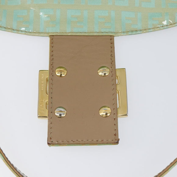 FENDI Zucchino Canvas Mamma Baguette Bag Coated Canvas Gold Green Auth 200946A