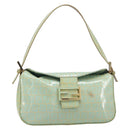FENDI Zucchino Canvas Mamma Baguette Bag Coated Canvas Gold Green Auth 200946A-13