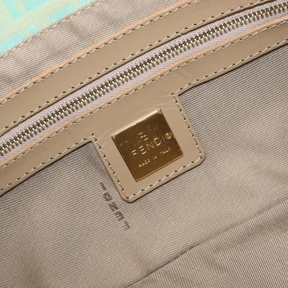 FENDI Zucchino Canvas Mamma Baguette Bag Coated Canvas Gold Green Auth 200946A