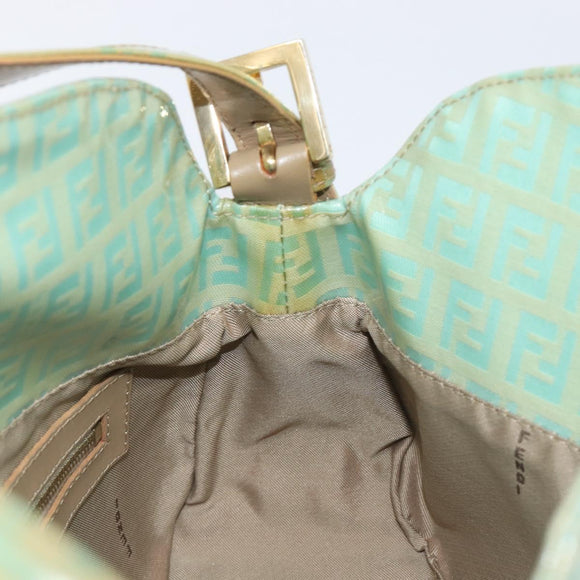 FENDI Zucchino Canvas Mamma Baguette Bag Coated Canvas Gold Green Auth 200946A