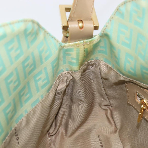 FENDI Zucchino Canvas Mamma Baguette Bag Coated Canvas Gold Green Auth 200946A