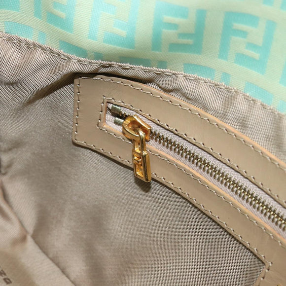 FENDI Zucchino Canvas Mamma Baguette Bag Coated Canvas Gold Green Auth 200946A