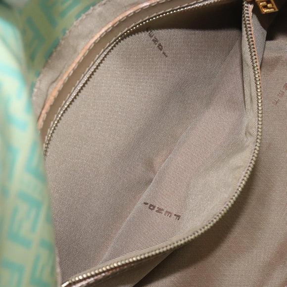 FENDI Zucchino Canvas Mamma Baguette Bag Coated Canvas Gold Green Auth 200946A