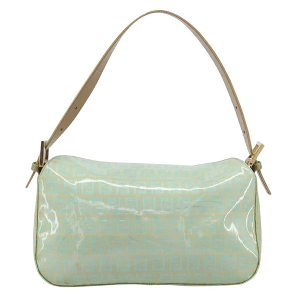 FENDI Zucchino Canvas Mamma Baguette Bag Coated Canvas Gold Green Auth 200946A