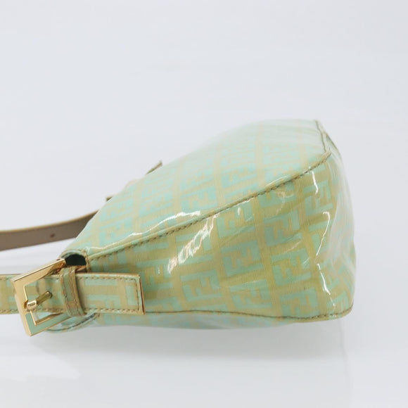 FENDI Zucchino Canvas Mamma Baguette Bag Coated Canvas Gold Green Auth 200946A