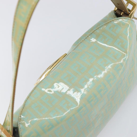 FENDI Zucchino Canvas Mamma Baguette Bag Coated Canvas Gold Green Auth 200946A
