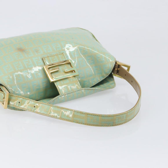 FENDI Zucchino Canvas Mamma Baguette Bag Coated Canvas Gold Green Auth 200946A