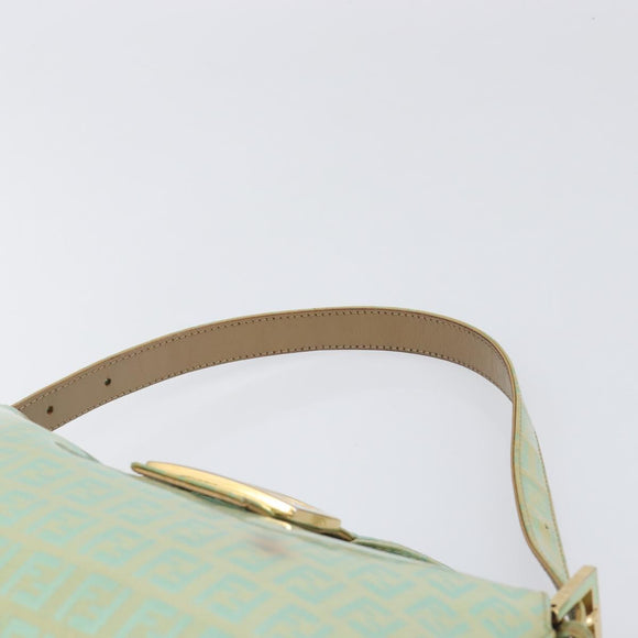 FENDI Zucchino Canvas Mamma Baguette Bag Coated Canvas Gold Green Auth 200946A