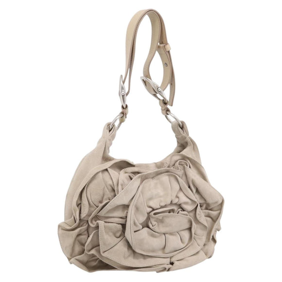 SAINT LAURENT Shoulder Bag Suede Gray Silver 112937 Auth 200947V